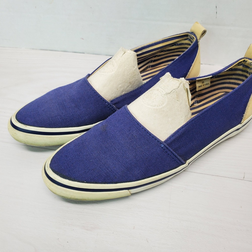 Liz Claiborne Casual Canvas Slip On Sneakers Shoes Blue White Stripe Size 10